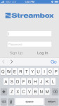 Streambox App Sign-In Screen with Keyboard Overlay
